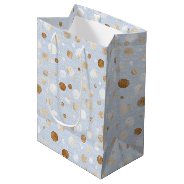 Blue White Brown Dots Birthday Medium Gift Bag (Front Angled)