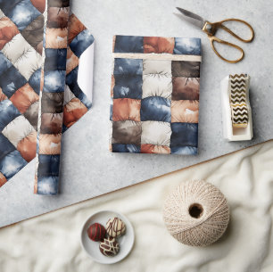 Blue White Brown Orange Rectangles Birthday Wrapping Paper