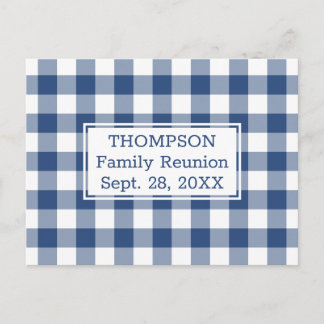 Blue White Buffalo Check Family Reunion Party Invitation Postcard