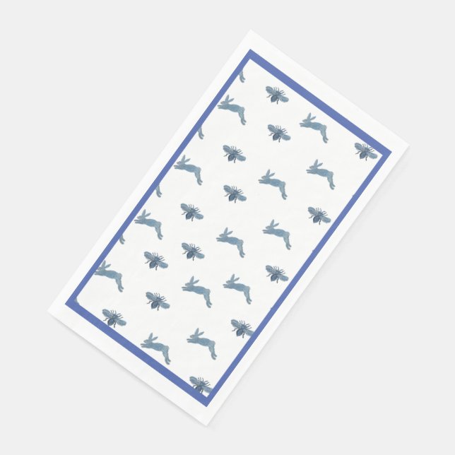 Blue White Bunny Bee Napkin (Corner)