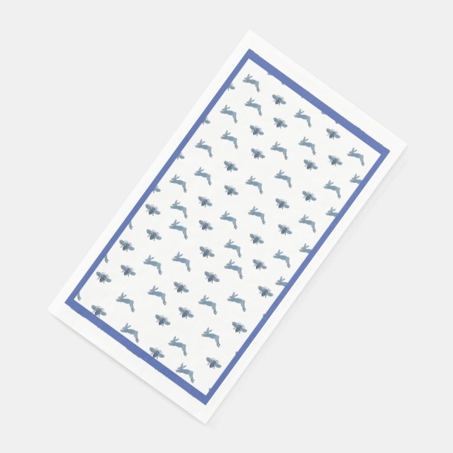 Blue White Bunny Bee Napkin (Corner)