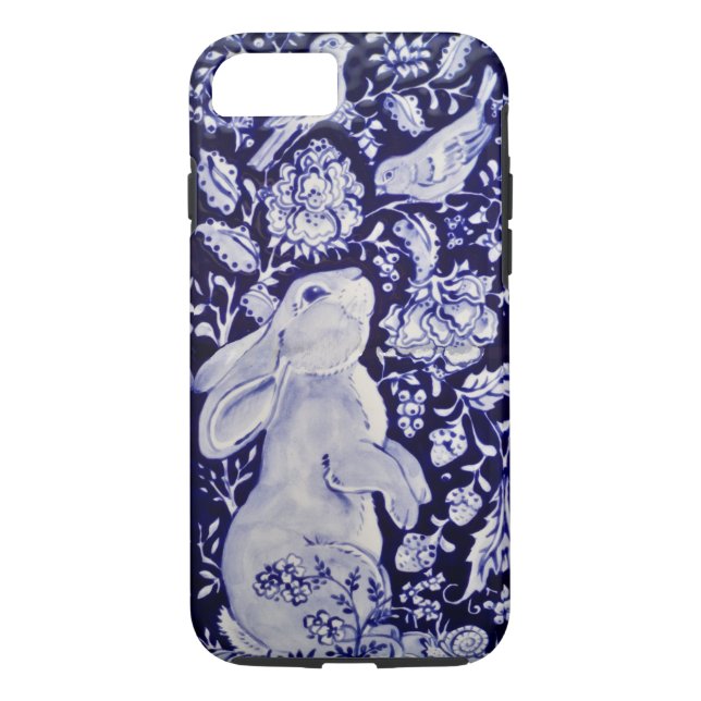 Blue White Bunny Rabbit Birds Floral Chinoiserie Case-Mate iPhone Case (Back)