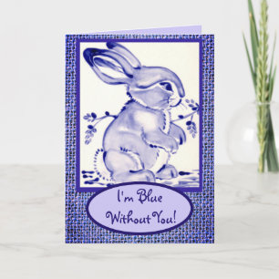 Blue White Bunny Rabbit Miss You Note Blank  Card