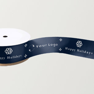 Blue White Business Logo Christmas Snowflake Star Satin Ribbon