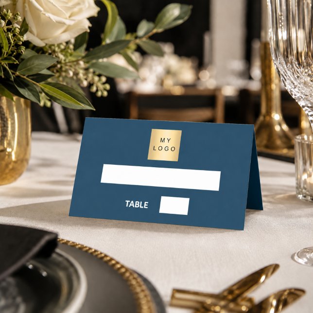 Blue white business logo event place card (Creator Uploaded)