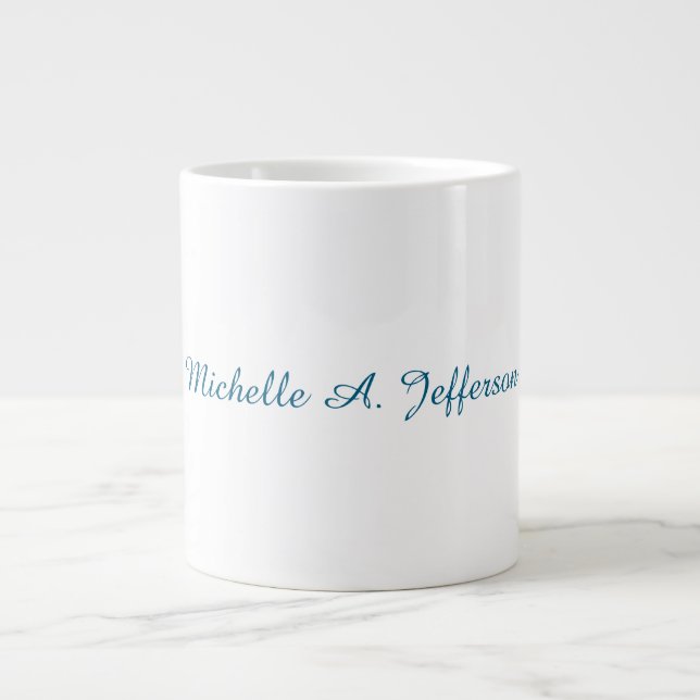 Blue & White Calligraphy Elegant Chic Modern Large Coffee Mug (Front)
