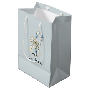 Blue White Candy Canes Bows Christmas Medium Gift Bag