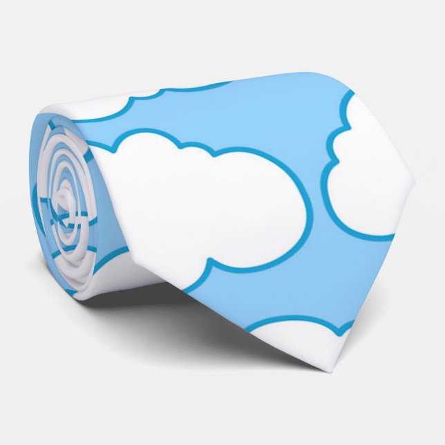 Blue White Cartoon Clouds Personalised Tie (Rolled)