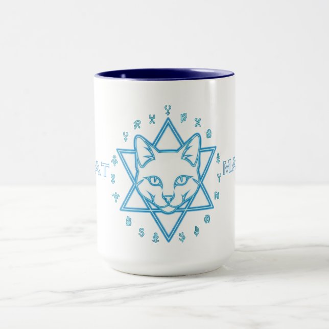 Blue White Cat Magic Halloween Mug (Center)