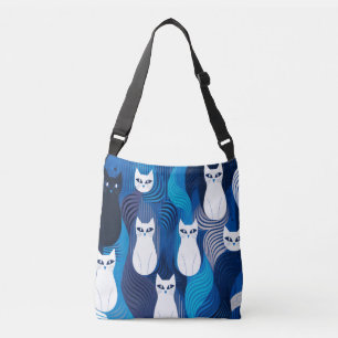 Blue White Cat pattern Crossbody Bag