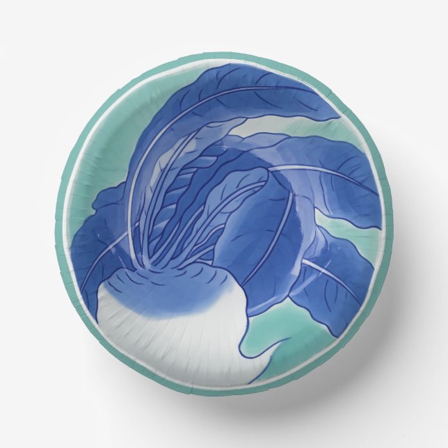 Blue White Celadon Chinoiserie Turnip Faux China Paper Plate (Front)