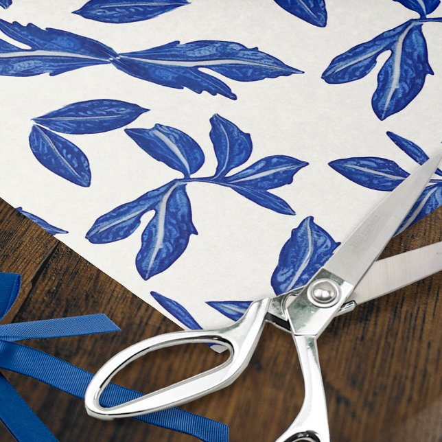 Blue & White Ceramic Leaf Motif - Gifts / Crafting Tissue Paper (Creator Uploaded)