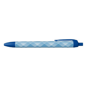 Blue White Checker Abstract Pattern Black Ink Pen