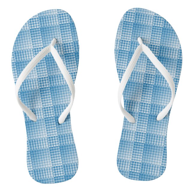 Blue White Checker Abstract Pattern Jandals (Footbed)