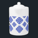 Blue White Chequered<br><div class="desc">Diamond Shaped blue and white chequered design with white background. Two places for text customisation. A simply beautiful personalised gift for the kitchen.</div>