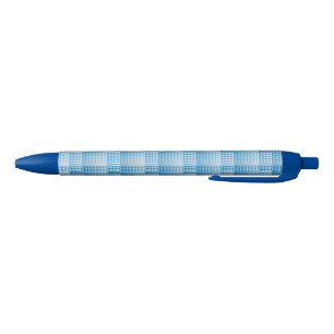 Blue White Chequered Abstract Pattern Black Ink Pen