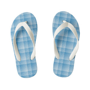 Blue White Chequered Abstract Pattern Kid's Jandals