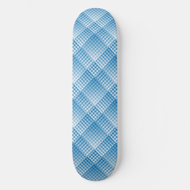 Blue White Chequered Abstract Pattern Skateboard (Front)