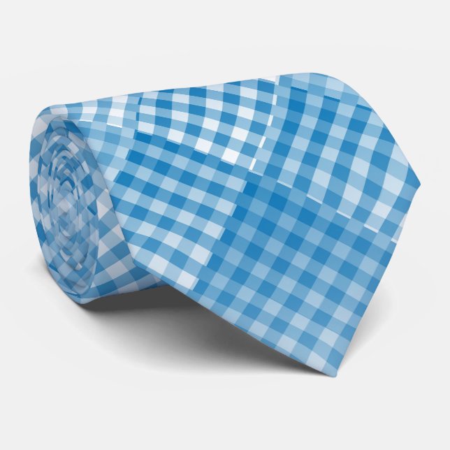 Blue White Chequered Abstract Pattern Tie (Rolled)