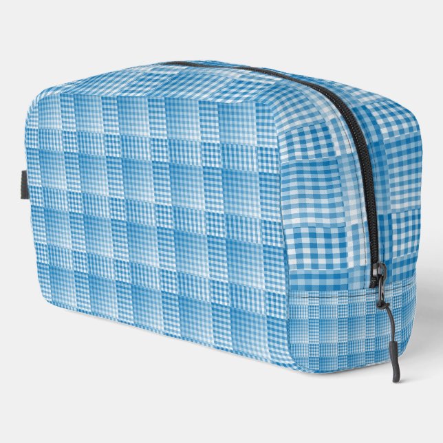 Blue White Chequered Abstract Pattern Toiletry Bag (Right Corner)