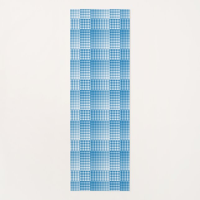 Blue White Chequered Abstract Pattern Yoga Mat (Front)