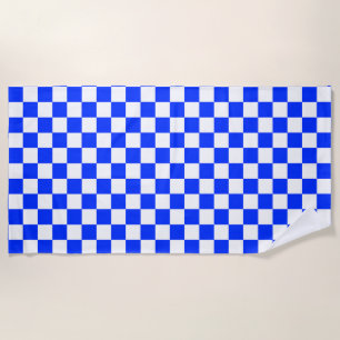 Blue White Chequered Check Pattern Beach Towel