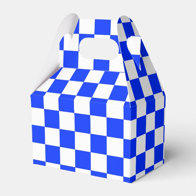 Blue White Chequered Check Pattern Favour Box (Front Side)