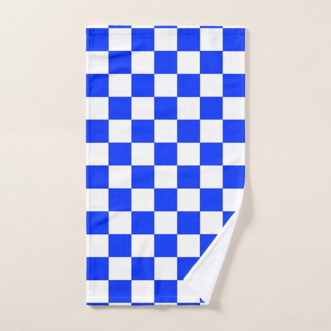 Blue White Chequered Check Pattern Hand Towel (Hand Towel)
