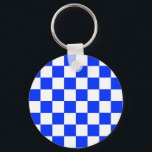 Blue White Chequered Check Pattern Key Ring<br><div class="desc">Blue and White Check Chequered Geometric Squares Pattern Design</div>