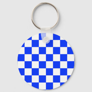 Blue White Chequered Check Pattern Key Ring