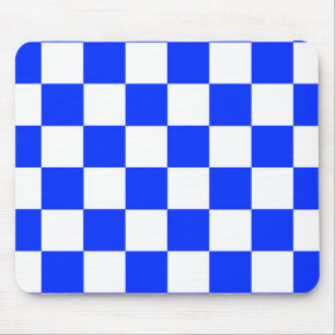 Blue White Chequered Check Pattern Mouse Pad