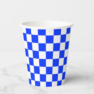Blue White Chequered Check Pattern Paper Cups