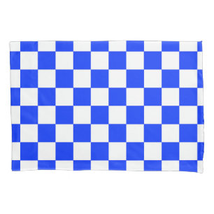 Blue White Chequered Check Pattern Pillowcase