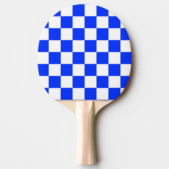 Blue White Chequered Check Pattern Ping Pong Paddle (Front)