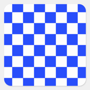 Blue White Chequered Check Pattern Square Sticker