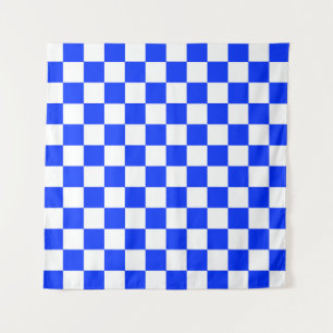 Blue White Chequered Check Pattern Tapestry