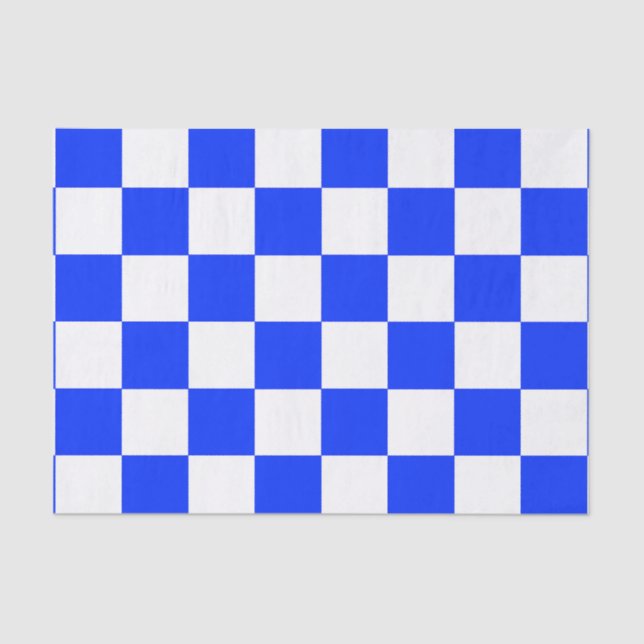 Blue White Chequered Check Pattern Tissue Paper (Front)