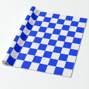Blue White Chequered Check Pattern Wrapping Paper