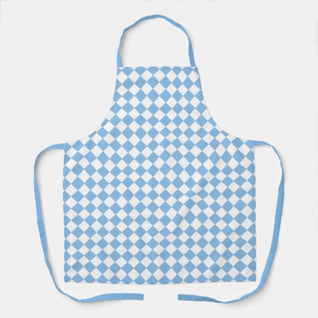 Blue White Chequered Diamond Pattern Apron (Front)