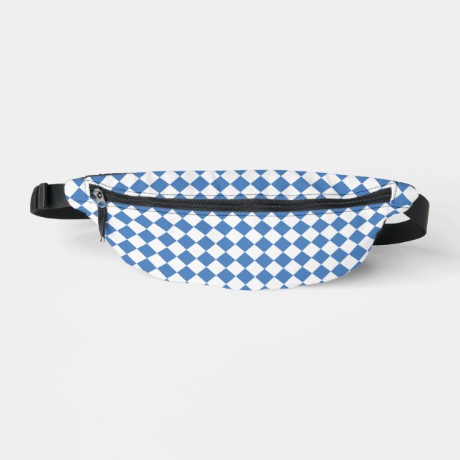 Blue White Chequered Diamond Pattern Bum Bags (Front)
