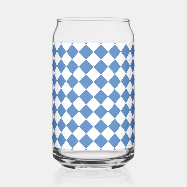 Blue White Chequered Diamond Pattern Can Glass (Front)