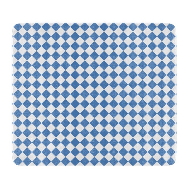 Blue White Chequered Diamond Pattern Cutting Board (Front)