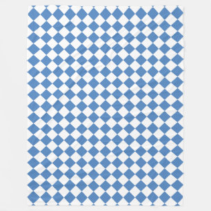 Blue White Chequered Diamond Pattern Fleece Blanket
