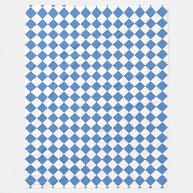 Blue White Chequered Diamond Pattern Fleece Blanket (Front)