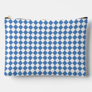 Blue White Chequered Diamond Pattern Large Accessory Pouch