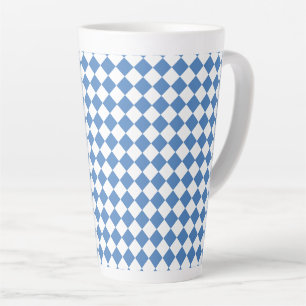 Blue White Chequered Diamond Pattern Latte Mug