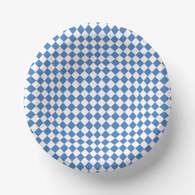 Blue White Chequered Diamond Pattern Paper Plate (Front)