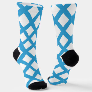 Blue White Chequered Diamond Pattern Socks
