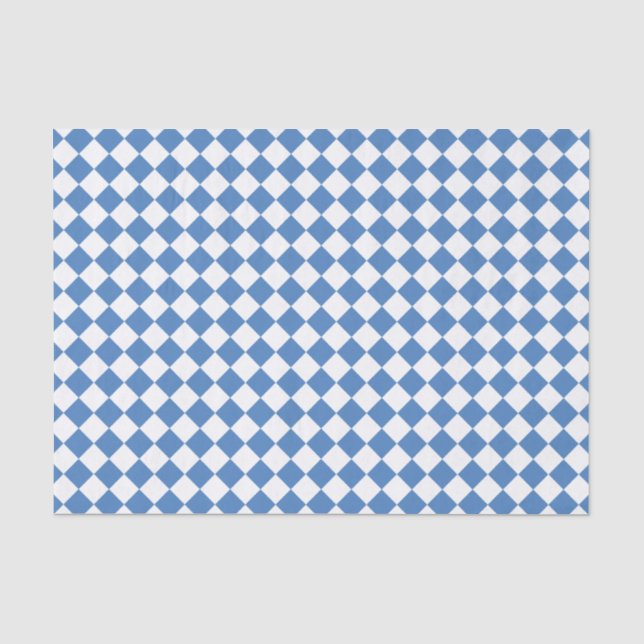 Blue White Chequered Diamond Pattern Tissue Paper (Front)