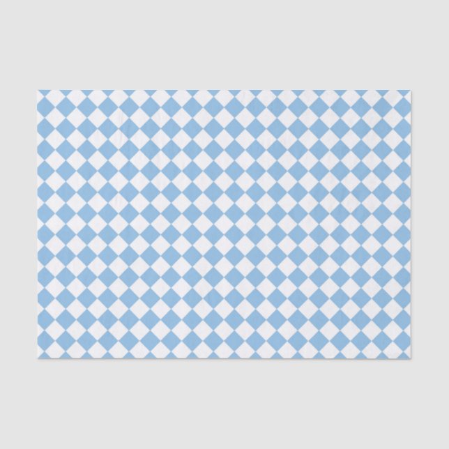 Blue White Chequered Diamond Pattern Tissue Paper (Front)